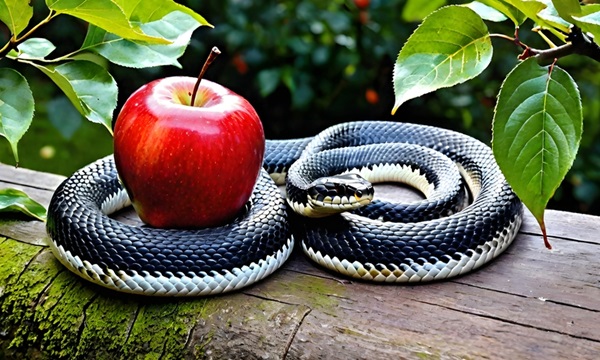 Serpent tempting with apple