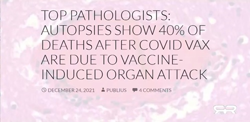 Top pathologists: Autopsies show 40% of Deaths after Covid Vax are due to vaccine-induced organ attack