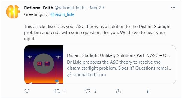 Tweet to Dr Lisle requesting comment regarding this critique of his theory.