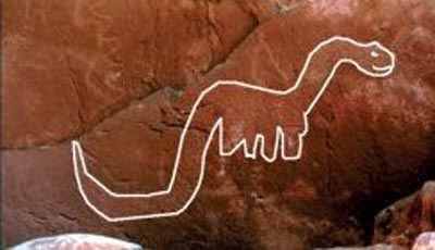 Brontosaurus drawn by North American Anasazi Indians estimated between between 150 B.C. and 1200 A.D