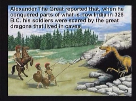 Soldiers of Alexander the Great encountered a fierce dragon (dinosaur).