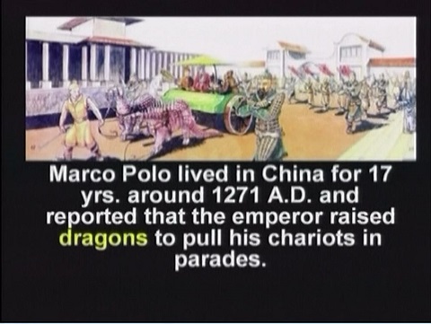 Marco Polo recorded the emperor of China raised dragons (dinosaurs).
