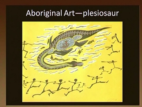 Aboriginal people accurately record the size and teeth of a plesiosaur.